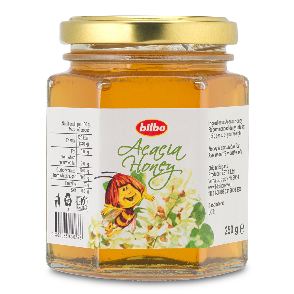 Miel de acacia cruda Bilbo • 250 g