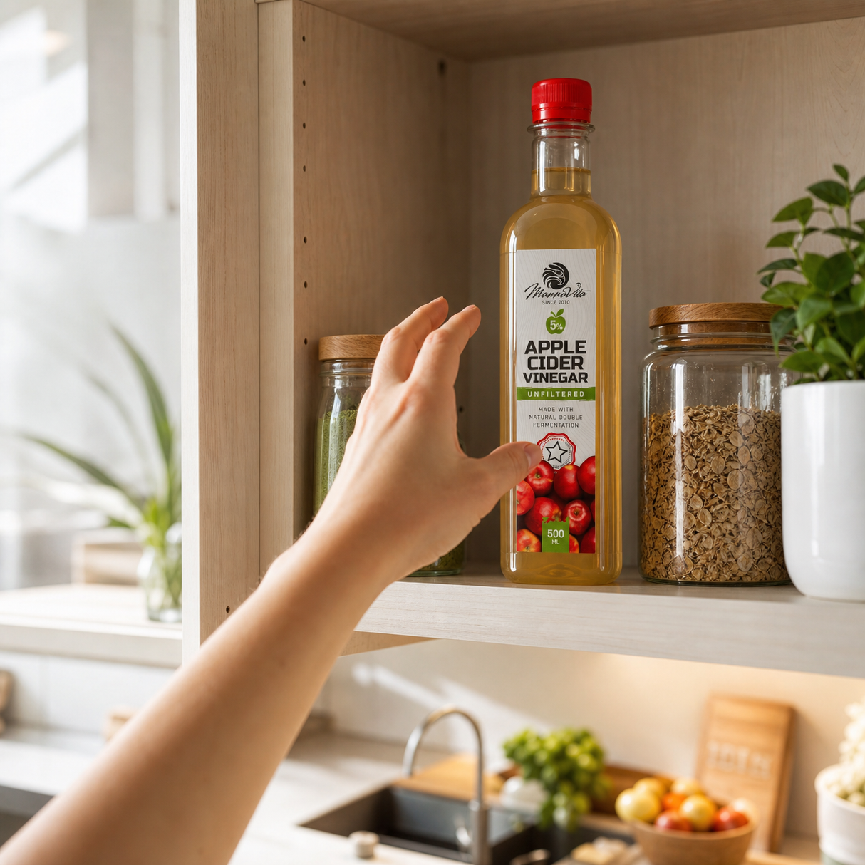 Mannavita • Vinagre de Manzana sin filtrar, con doble fermentación • 500 ml
