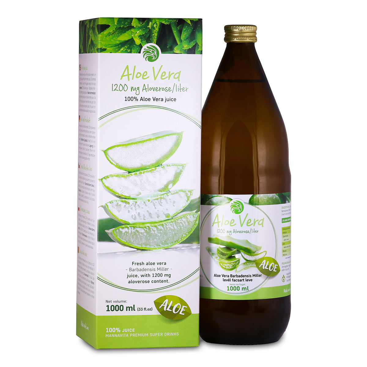 Mannavita Aloe vera 100% jugo puro prensado • 1000 ml