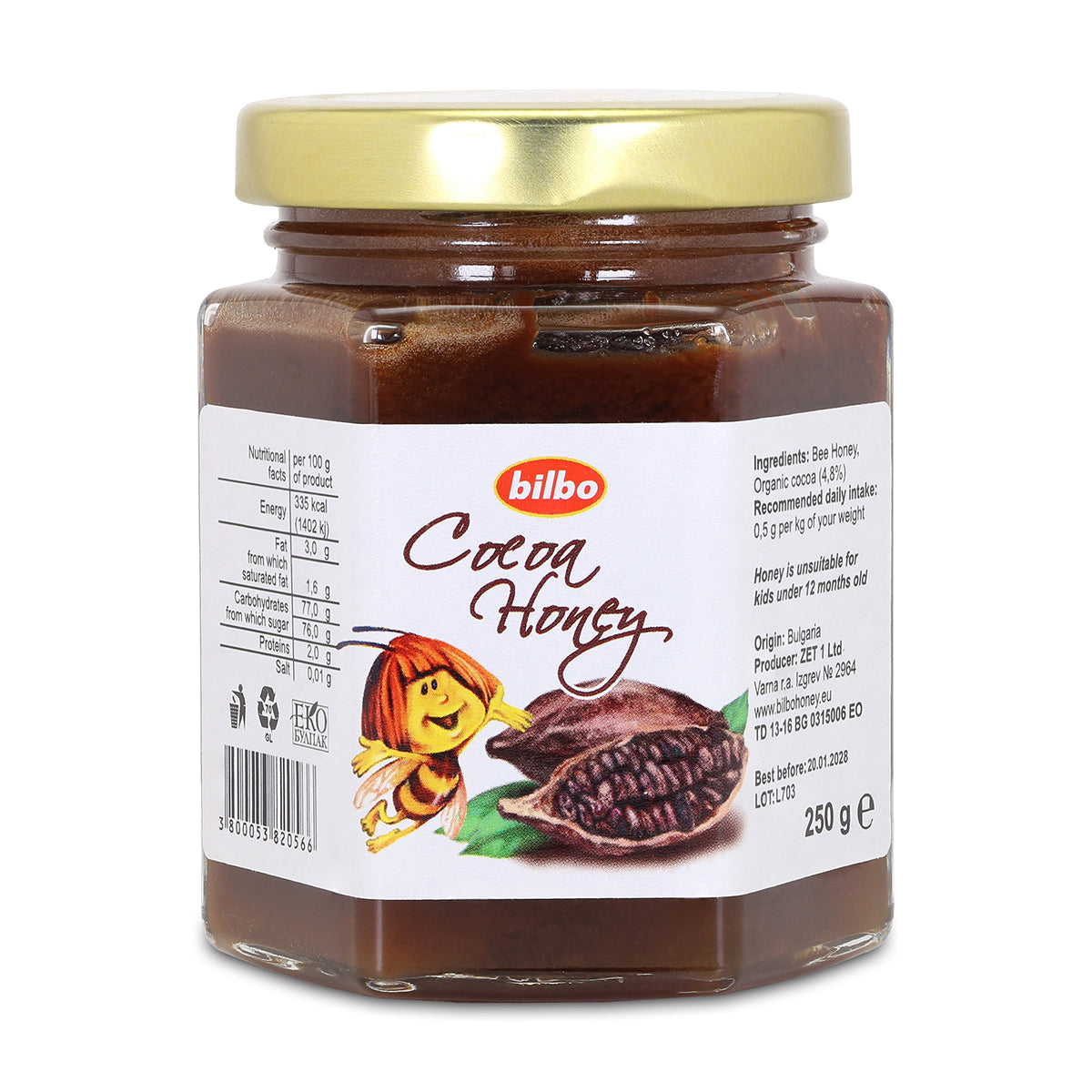 Miel de cacao crudo Bilbo • 250 g