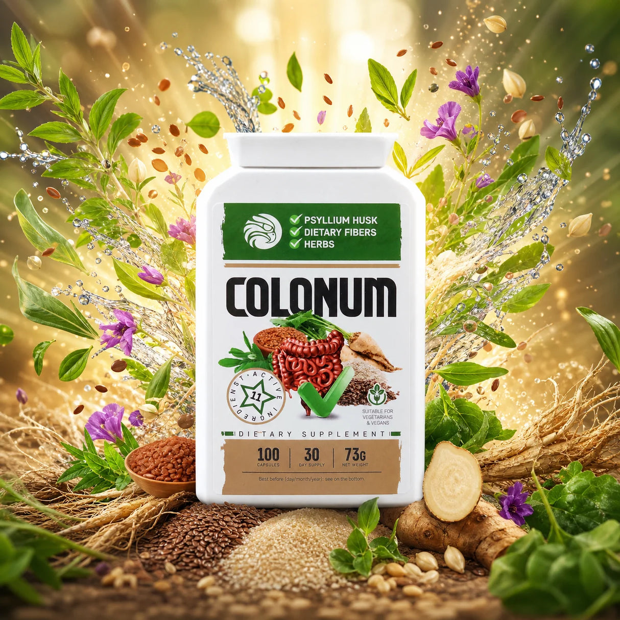 COLONUM • Cápsulas de limpieza de colon y restauración intestinal • 100 cápsulas