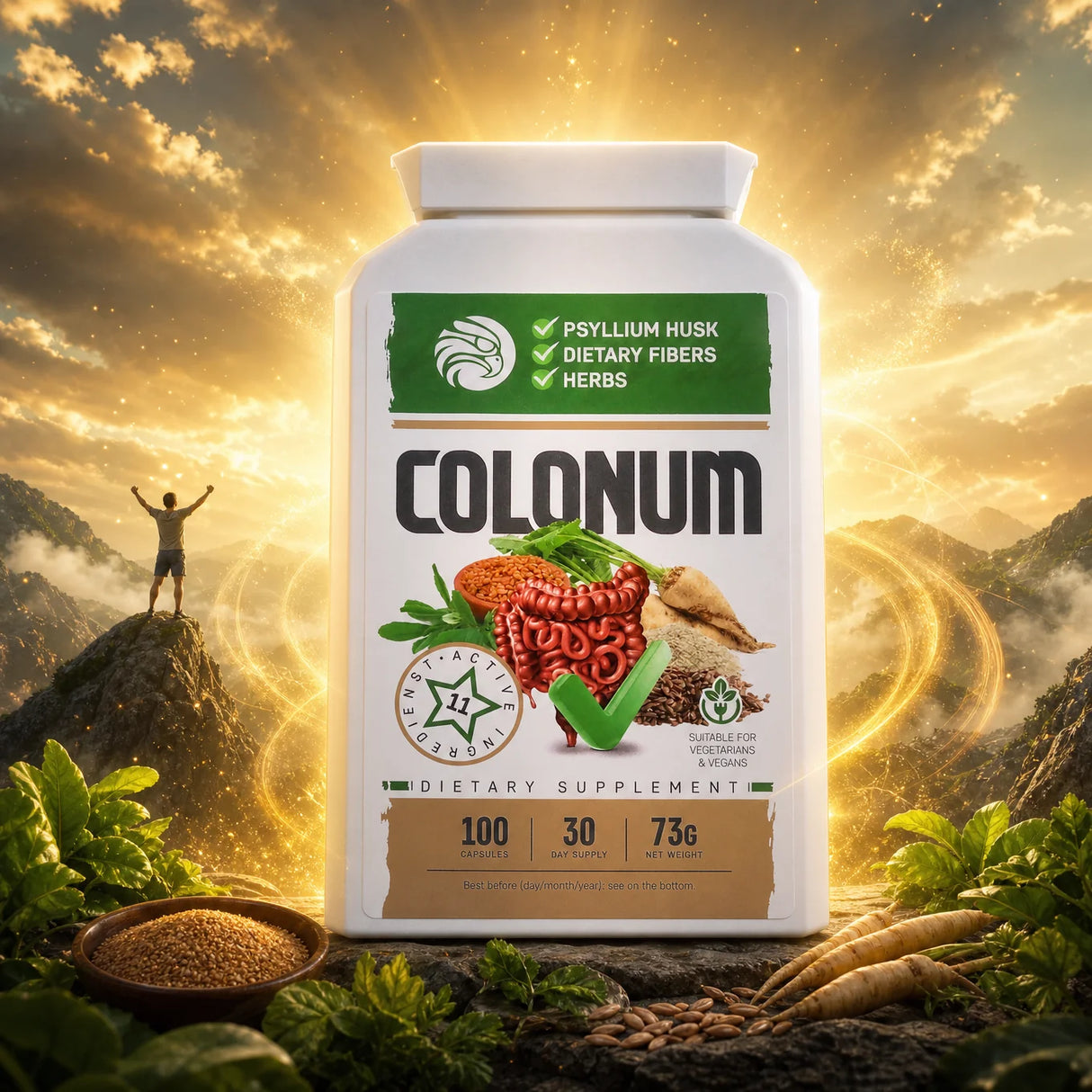 COLONUM • Cápsulas de limpieza de colon y restauración intestinal • 100 cápsulas
