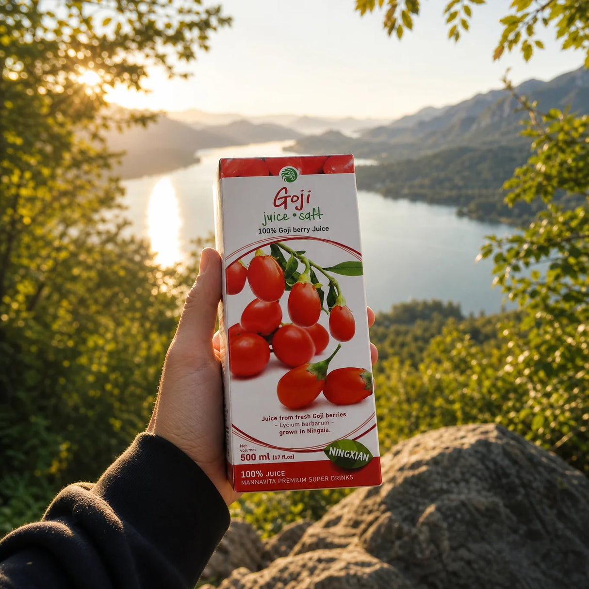 Mannavita • Jugo puro 100% prensado de bayas de Goji • 500 ml