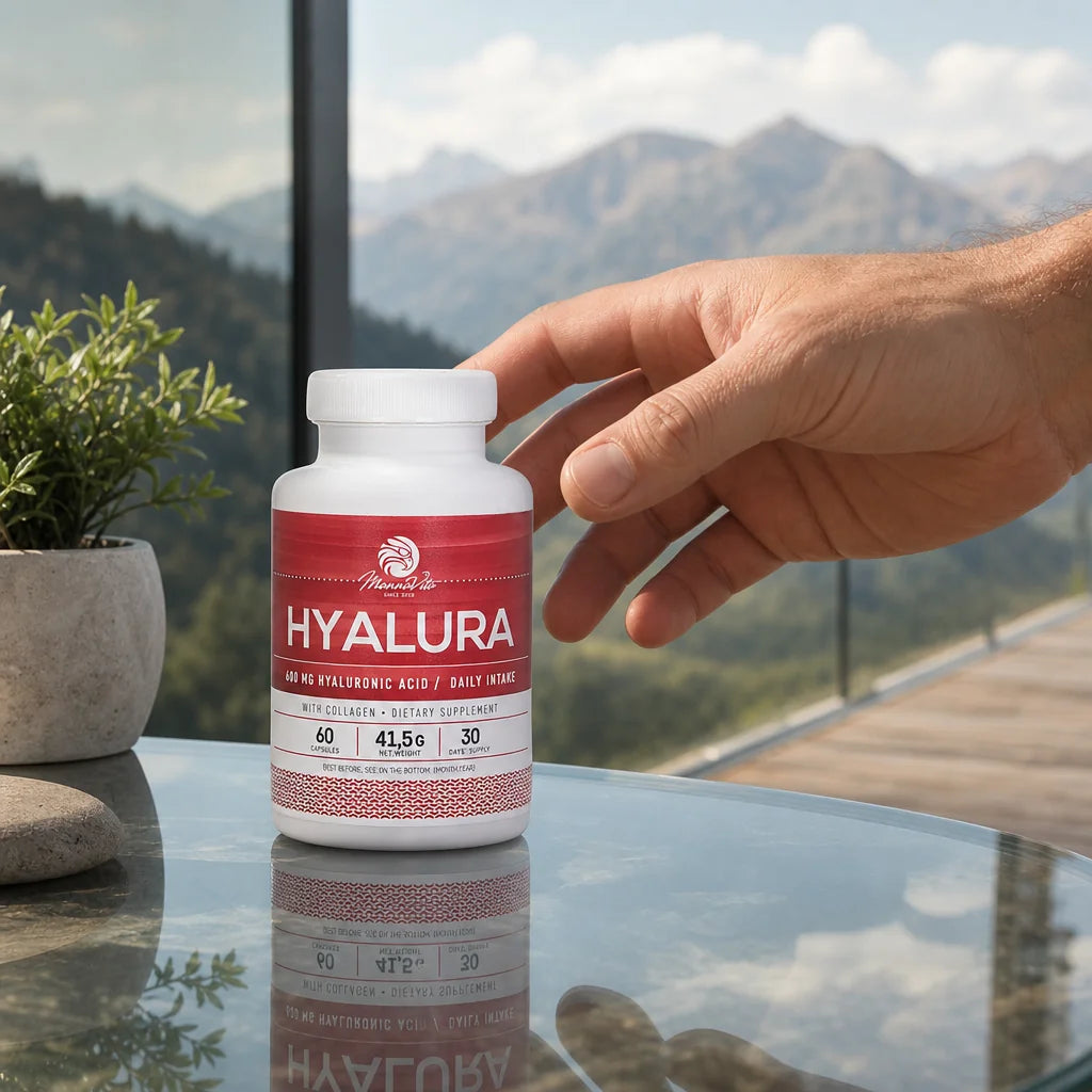 Hyalura • Cápsulas de 600 mg de ácido Hialurónico + Colágeno • 60 uds.