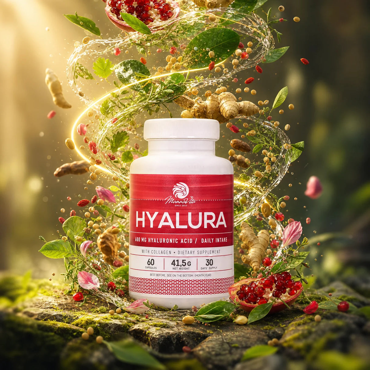Hyalura • Cápsulas de 600 mg de ácido Hialurónico + Colágeno • 60 uds.