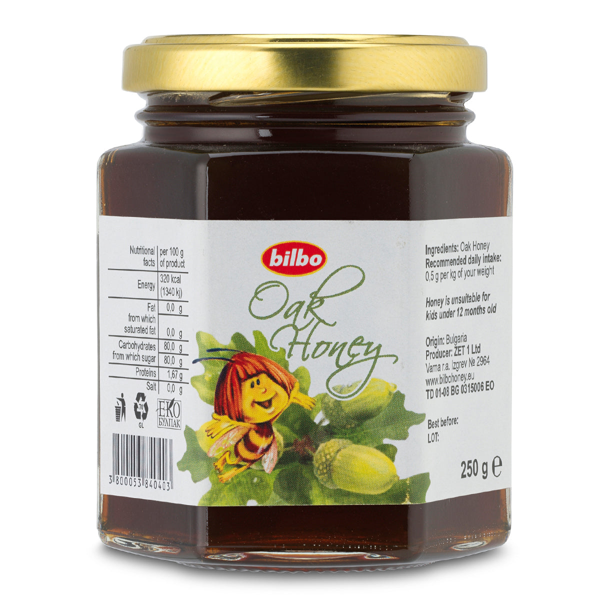 Miel de roble cruda Bilbo • 250 g
