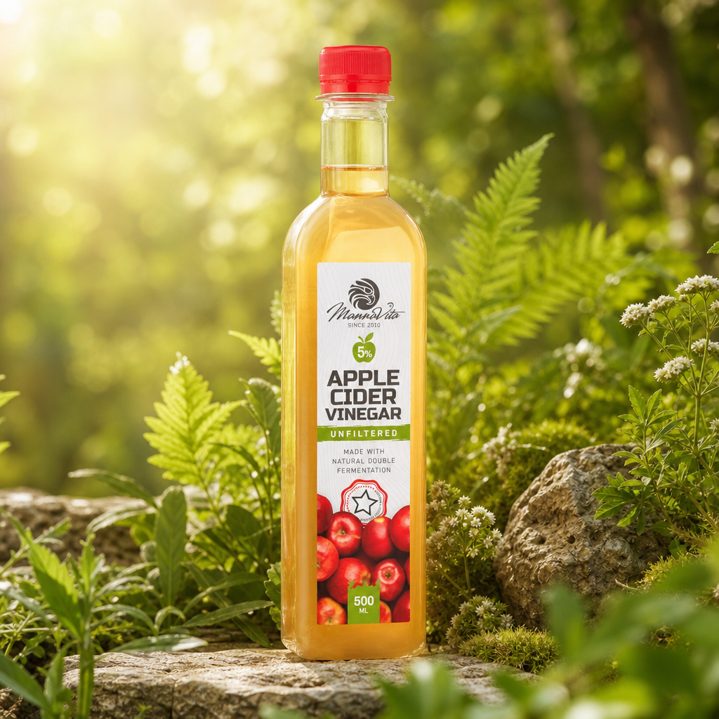 Mannavita • Vinagre de Manzana sin filtrar, con doble fermentación • 500 ml