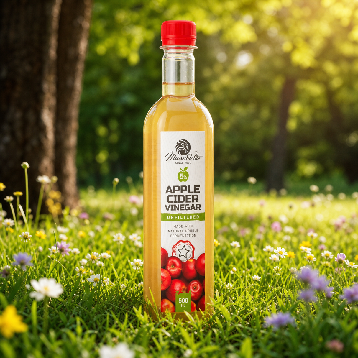 Mannavita • Vinagre de Manzana sin filtrar, con doble fermentación • 500 ml