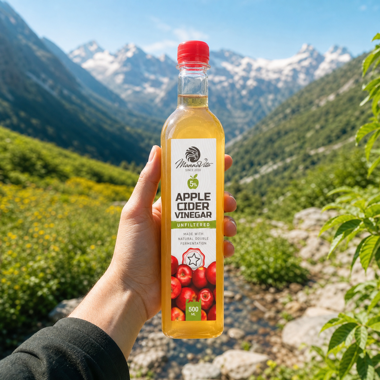 Mannavita • Vinagre de Manzana sin filtrar, con doble fermentación • 500 ml