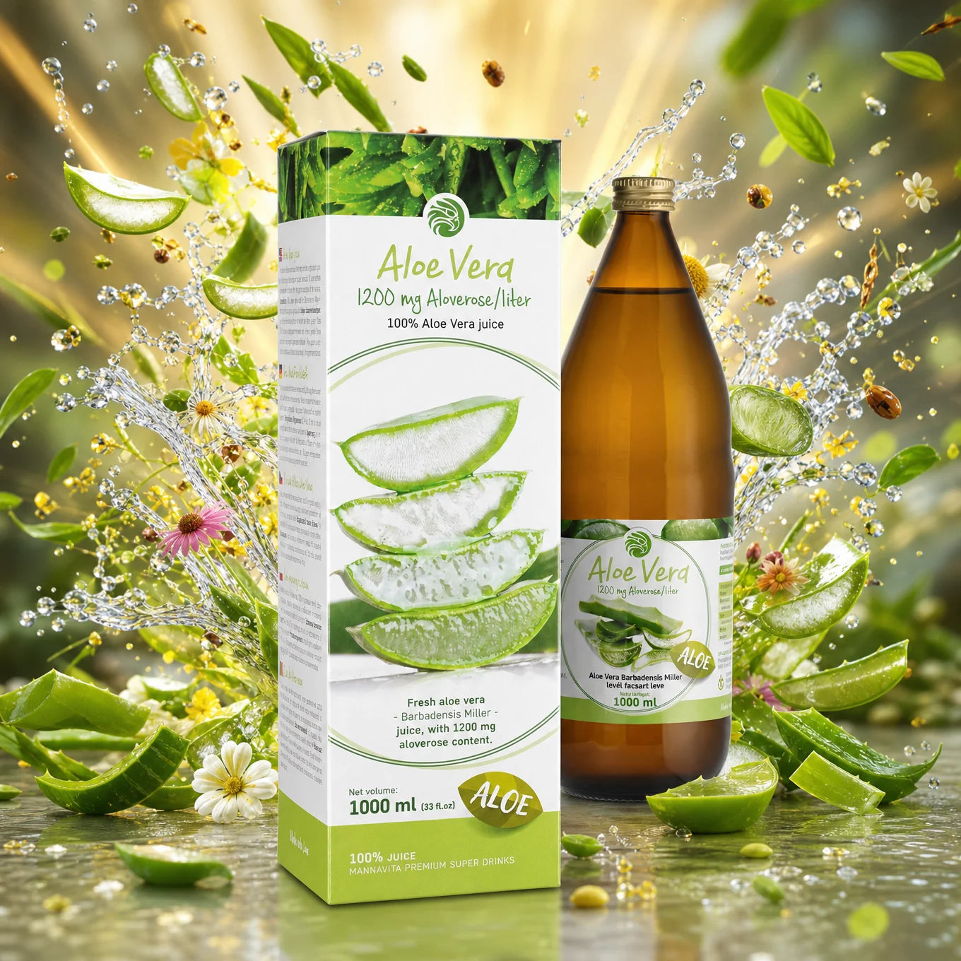 Mannavita Aloe vera 100% jugo puro prensado • 1000 ml