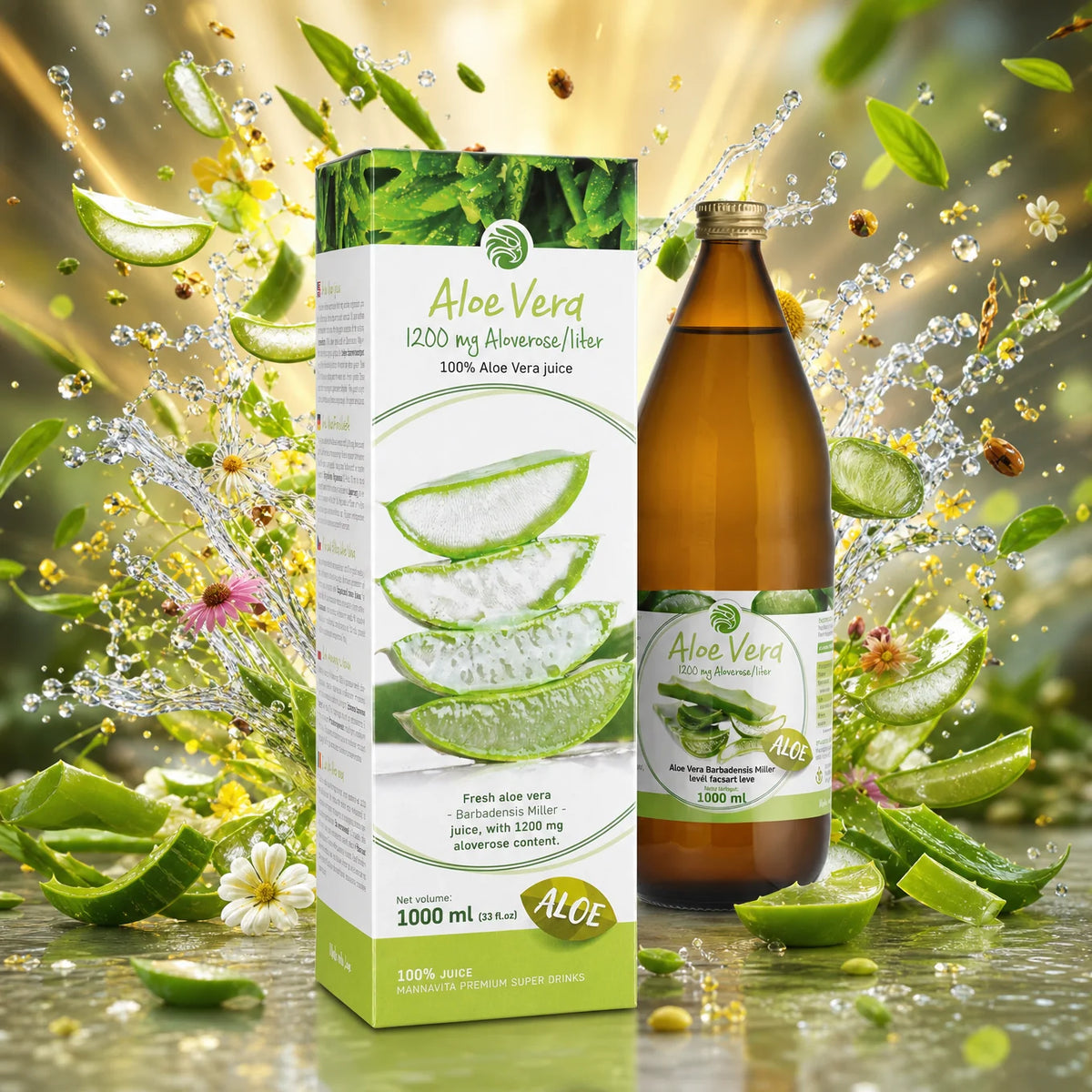 Mannavita Aloe vera 100% jugo puro prensado • 1000 ml
