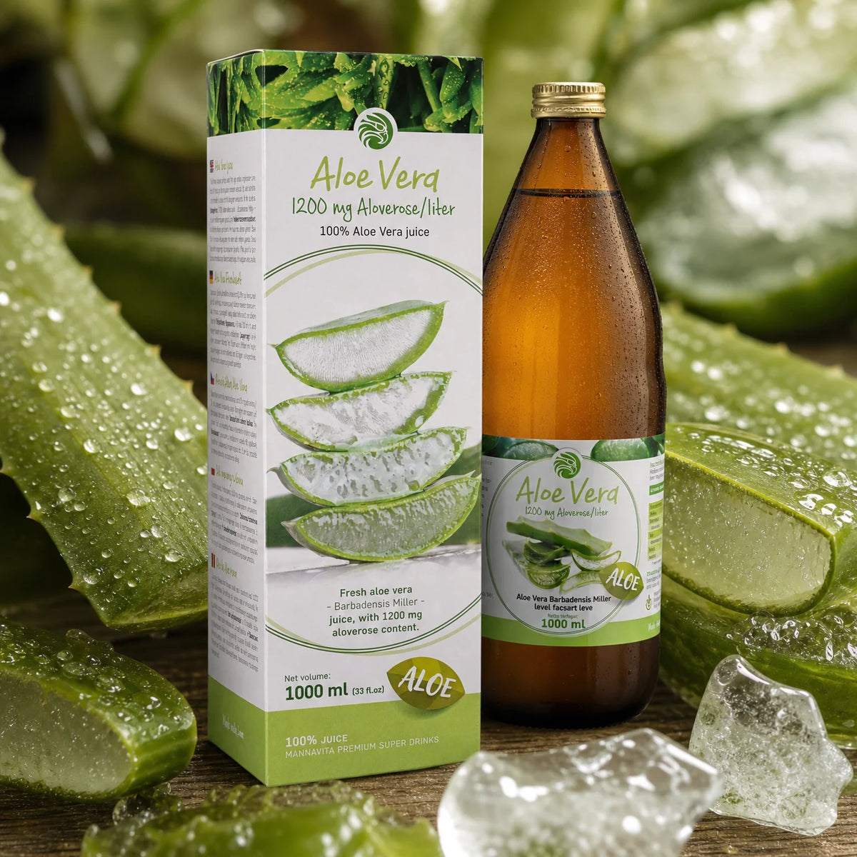 Mannavita Aloe vera 100% jugo puro prensado • 1000 ml