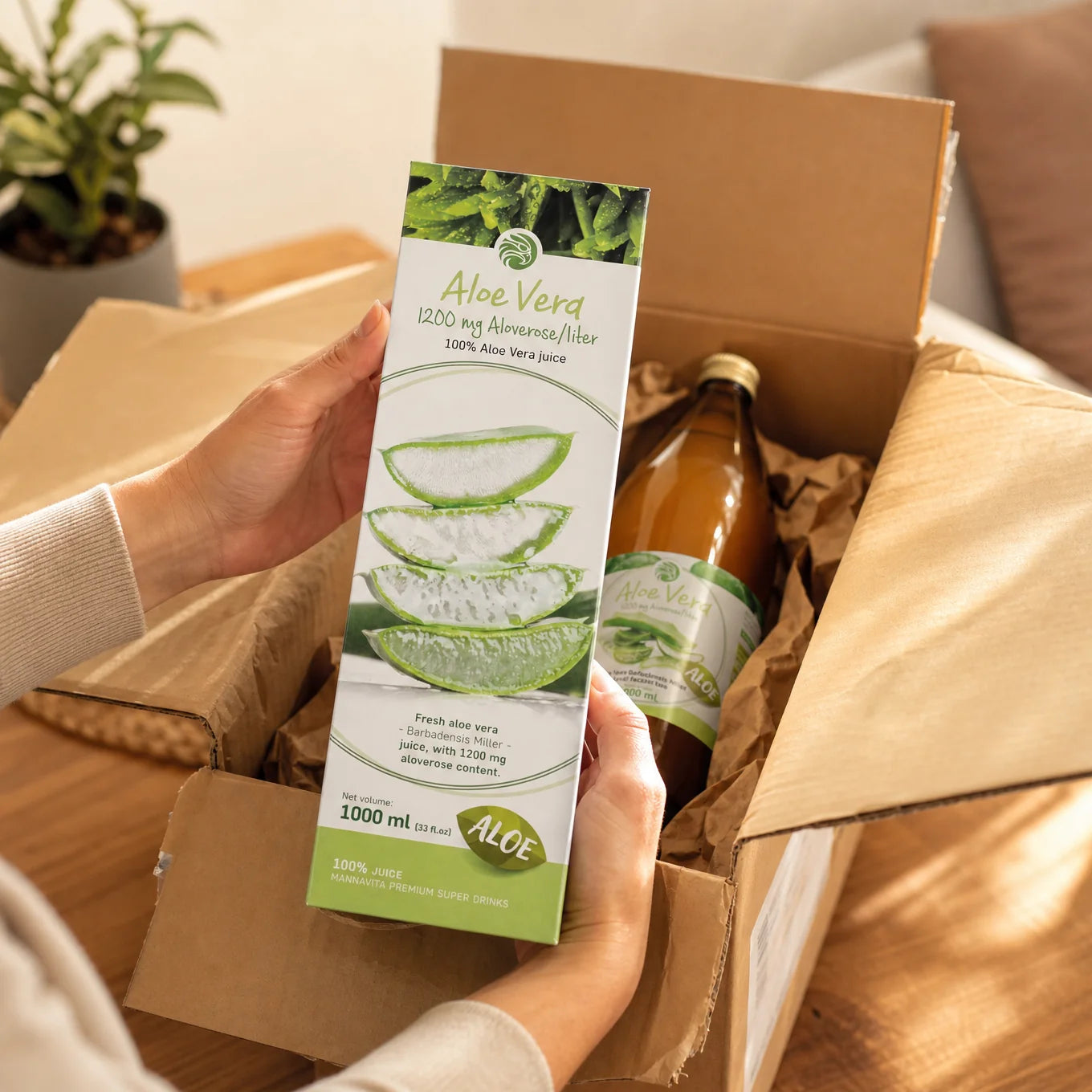 Mannavita Aloe vera 100% jugo puro prensado • 1000 ml