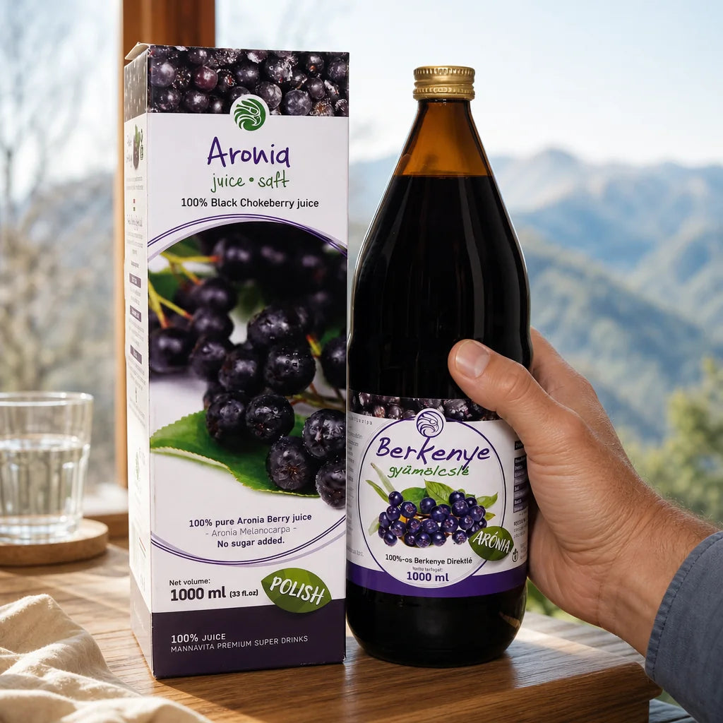 Mannavita • Jugo puro 100% prensado de bayas de Aronia • 1000 ml