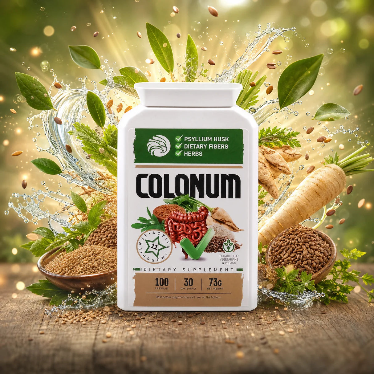 COLONUM • Cápsulas de limpieza de colon y restauración intestinal • 100 cápsulas