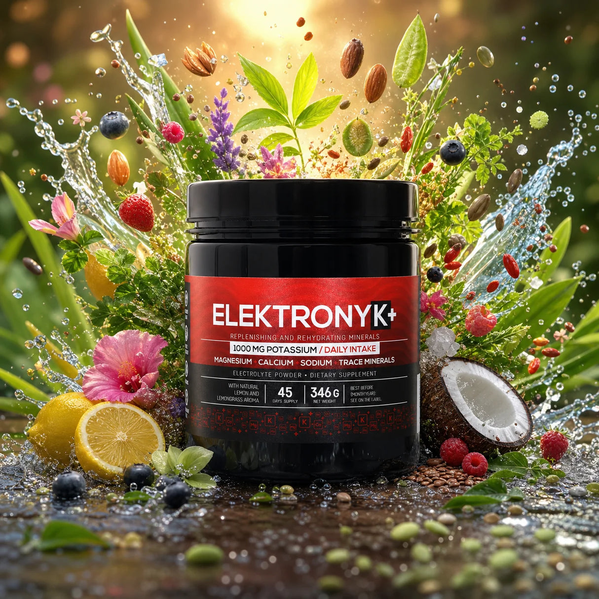 ElektronyK+ polvo de electrolitos • 1000 mg de potasio con glicina • DULCE, 402g