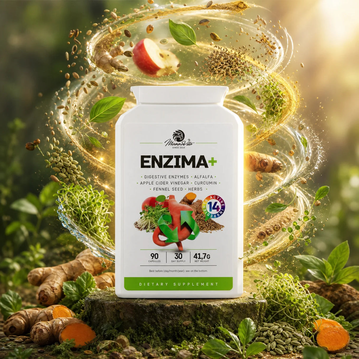 ENZIMA+  • Complejo de enzimas digestivas con Betain HCL • 90 cápsulas
