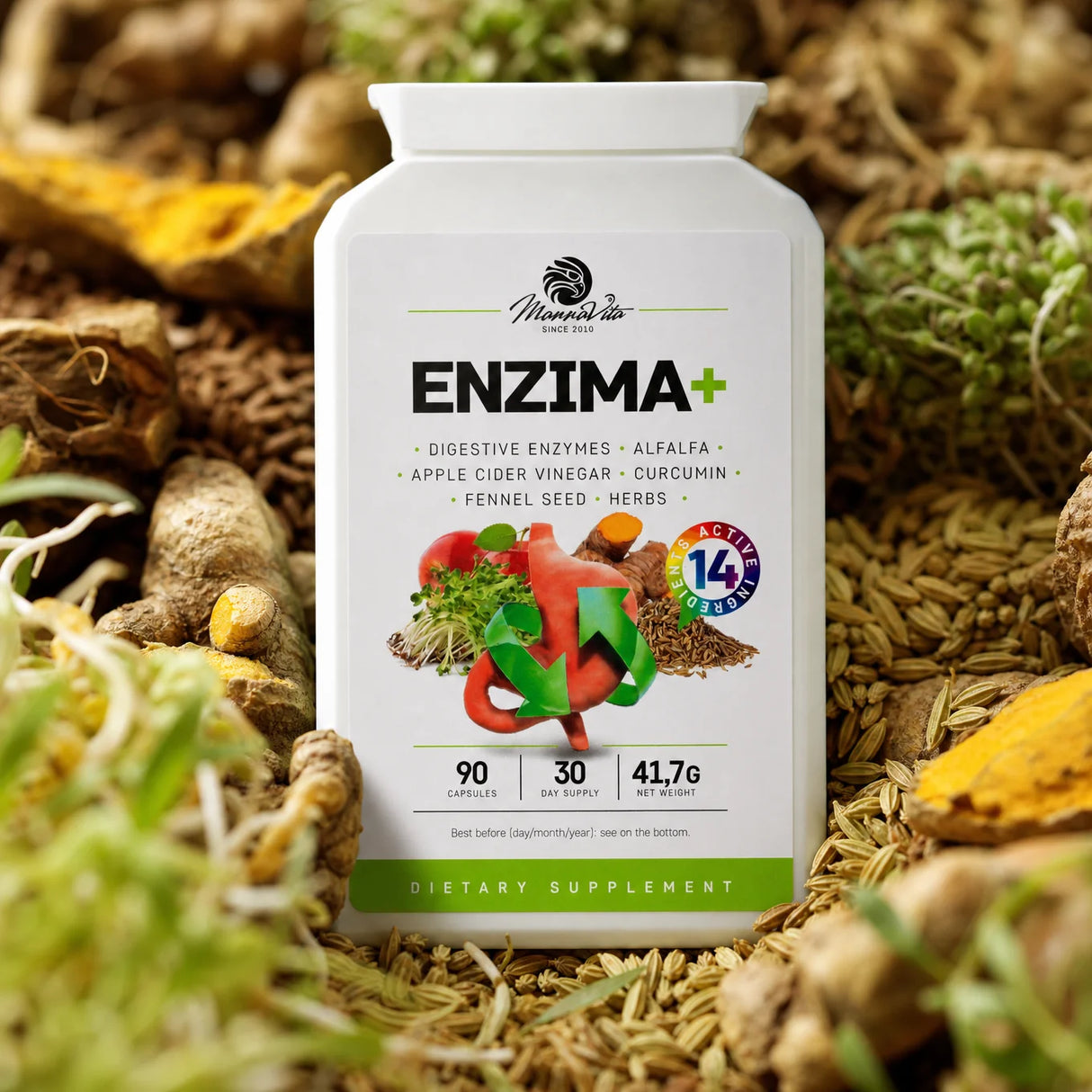 ENZIMA+  • Complejo de enzimas digestivas con Betain HCL • 90 cápsulas