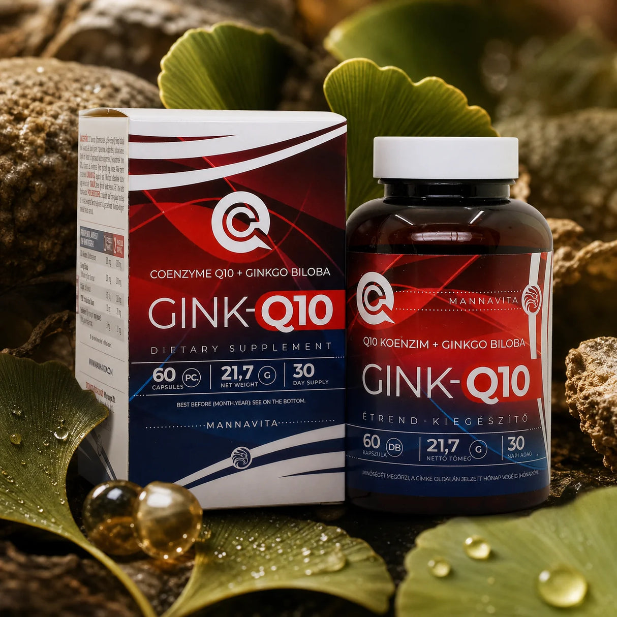 GINK-Q10 • Complejo de Coenzima Q10 + Ginkgo Biloba • 60 cápsulas