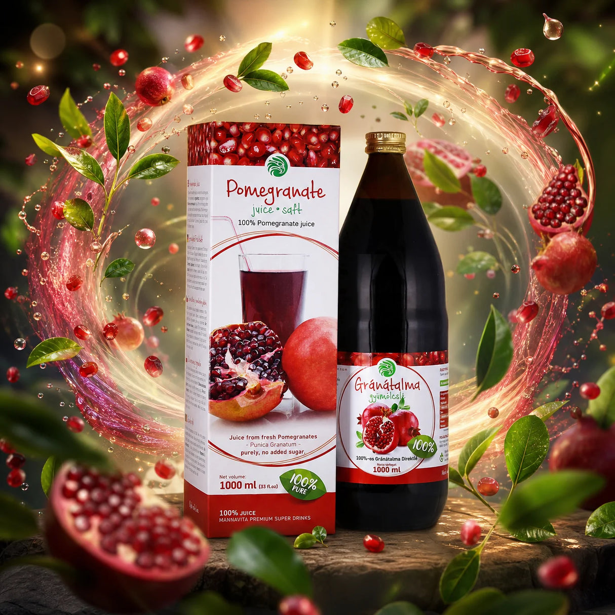 Mannavita Jugo puro de Granada, 100% prensado • 1000 ml