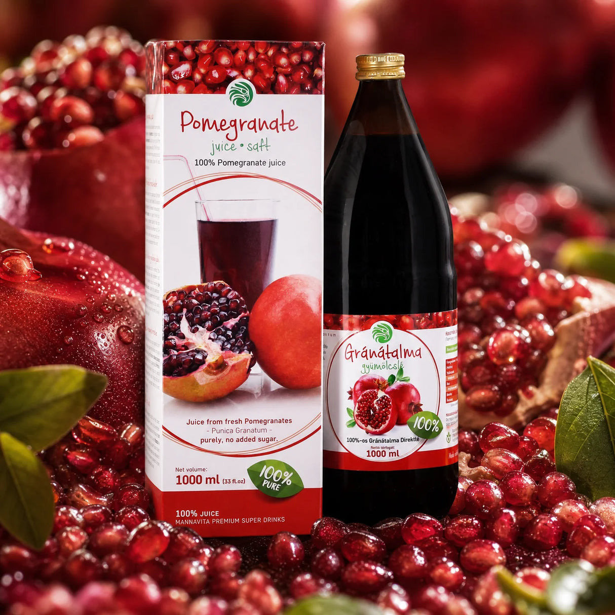 Mannavita Jugo puro de Granada, 100% prensado • 1000 ml