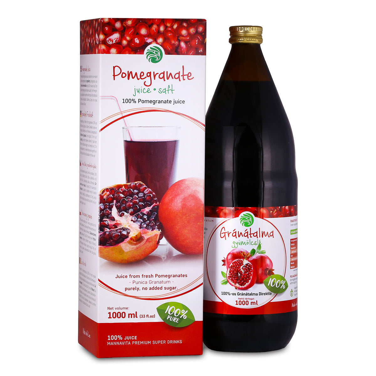 Mannavita Jugo puro de Granada, 100% prensado • 1000 ml